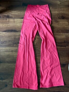 Women's Pink Flared Leggings with Crossover Waistband